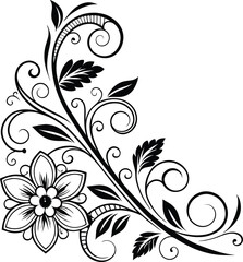 Obraz premium black and white floral, plant, ornate, shape, corner