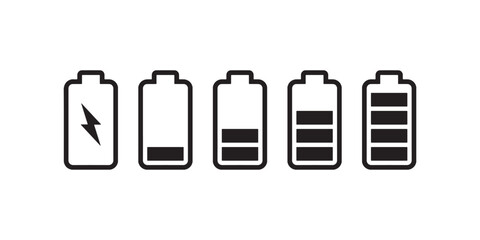 Battery charge level icons from empty to full Vector