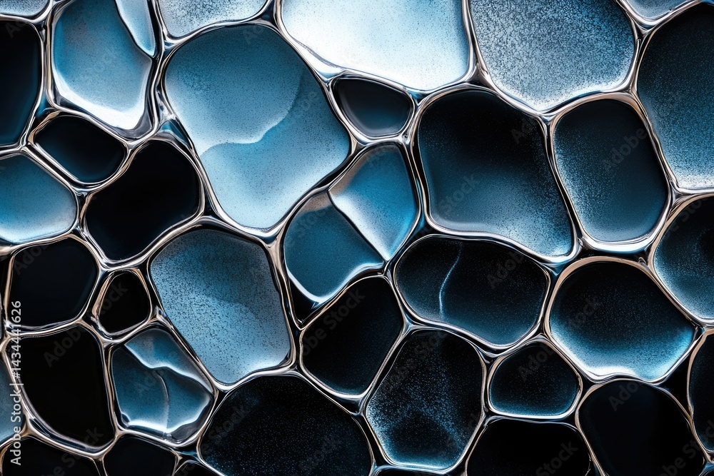 Aufkleber abstract image of interconnected, fluid-like shapes in shades of blue and black, resembling a cellul