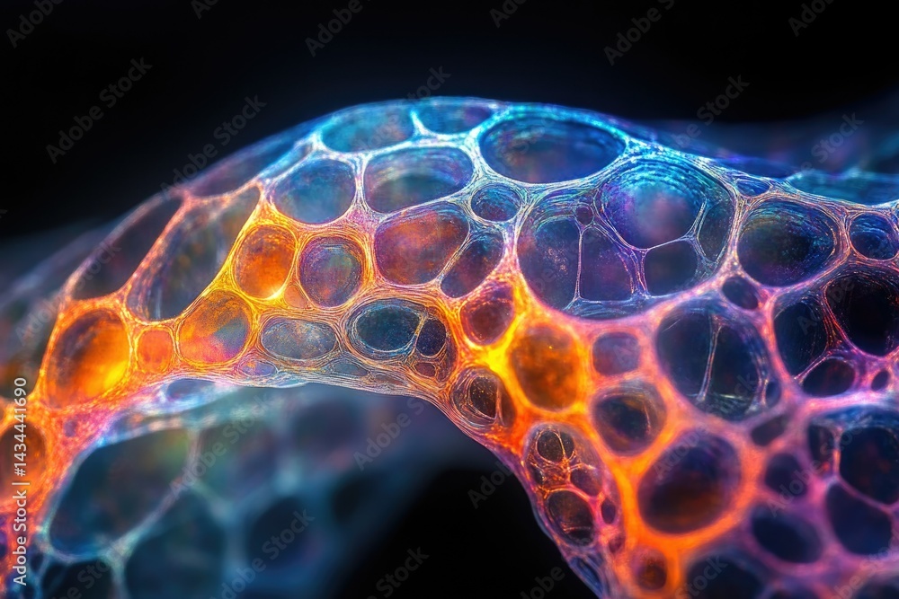 Leinwandbilder Abstract image depicting a vibrant, interconnected network resembling a cellular structure or cosmic nebula.