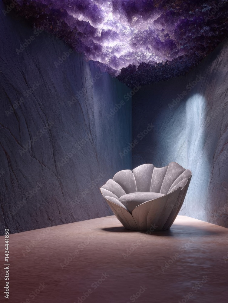 Aufkleber modern and minimalist interior design of a room with a large rock formation on the left side and a s
