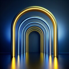 Obraz premium minimalistic metallic arches with neon yellow highlights