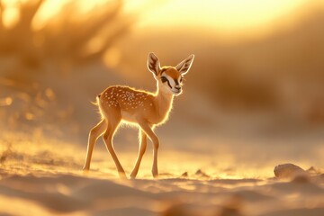 Naklejka premium Young sand gazelle strolling in UAE wilderness Quality image