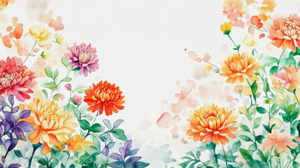 watercolor botanical Chrysanthemum flowers texture template background.Elegant wedding invitation card background . Minimal hand painted Design for wedding or Valentine's Day