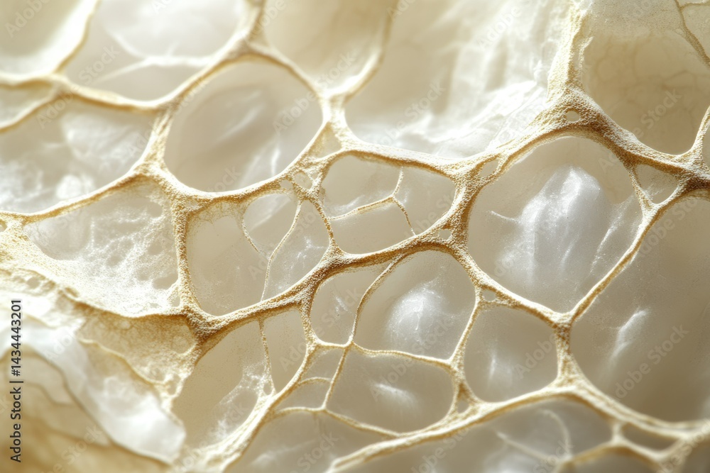 Aufkleber Close-up of a delicate, beige, web-like structure resembling a natural sponge or honeycomb.