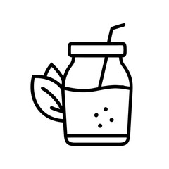Refreshing smoothie in a jar with straw and mint leaf vector illustration line art style