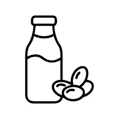 Isolated outline icon of soy milk bottle with soybeans for vegan dairy alternative concept