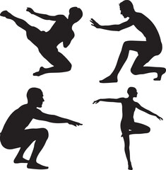 Four Dynamic Silhouettes Athletes Action Poses Ballet Yoga Fitness