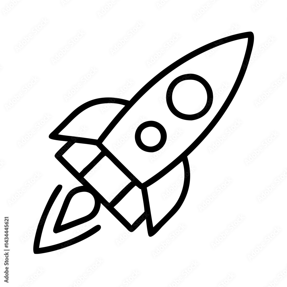 Poster rocket ship launch icon vector illustration for space exploration and technology projects design