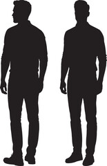Two Men Silhouettes Standing Casual Pose Transparent Background