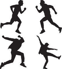 Four Silhouettes of Men in Action Poses Running Jumping Dynamic Movement