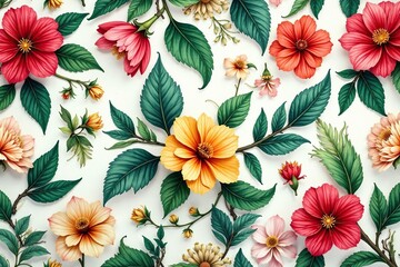 Intricate repeating botanical print, lush blooms & leaves , vintage, purple, black