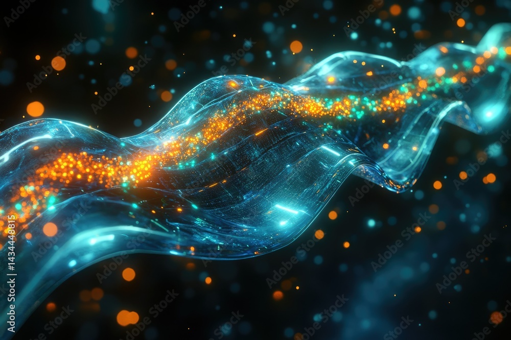 Leinwandbilder Abstract digital wave with glowing particles, showcasing technology and data flow.