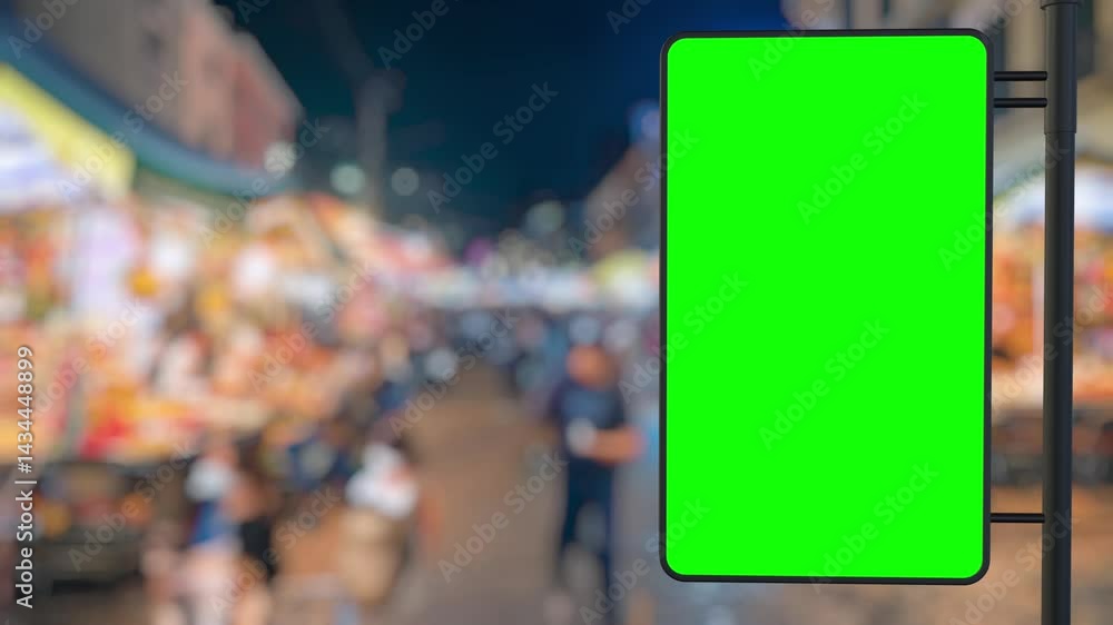 Aufkleber timelapse showing a green screen billboard with the potential for advertisement. shoppers browse an 