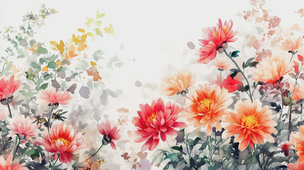 watercolor botanical Chrysanthemum flowers texture template background.Elegant wedding invitation card background . Minimal hand painted Design for wedding or Valentine's Day