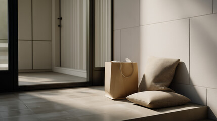 Minimalist E-commerce Parcel on Doorstep in Soft Morning Light