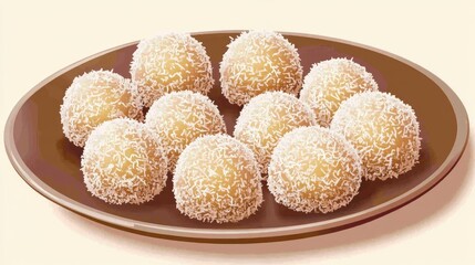 A plate of ten delicious coconut balls, perfect for a sweet treat.