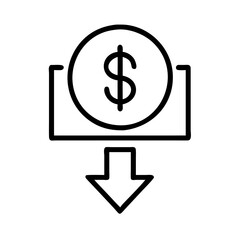 Money decrease icon financial loss investment reduction cost down arrow budget cut spending decrease 90