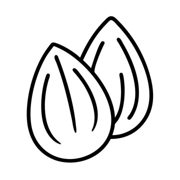 recommend clip art: Almond nut drawing outline vector illustration, healthy food snack, vegan diet ingredient, raw almonds