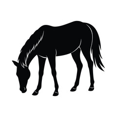 horse grazing  head down silhouette vector line art 