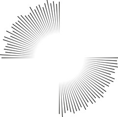 Two long beams of rays tapering toward the center.
