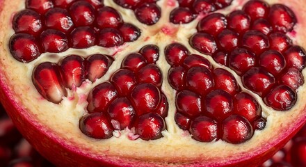 Cut Pomegranate Close-up Showing Juicy Red Arils