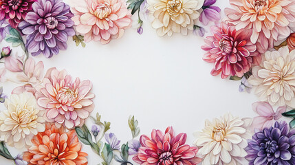 watercolor botanical Chrysanthemum flowers texture template background.Elegant wedding invitation card background . Minimal hand painted Design for wedding or Valentine's Day
