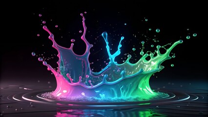 Water splash on black background with stars and light effects in a space-themed design
