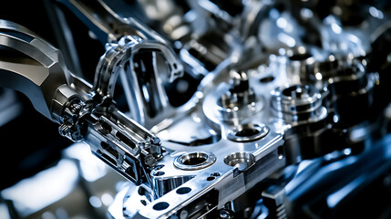 Mechanical arm assembling robotic arms for automotive parts production in a car manufacturing plant, clean workstations with automotive parts visible, Automotive parts robotic arm assembly style