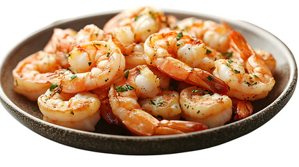 Fried shrimp on a plate isolated on white background