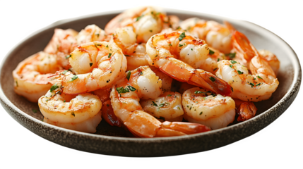 Fried shrimp on a plate isolated on white background