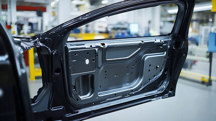 Mechanical arm assembling robotic arms for car door assembly in an automotive manufacturing plant, clean and organized workstations with door components visible, Car door assembly robotic arm style