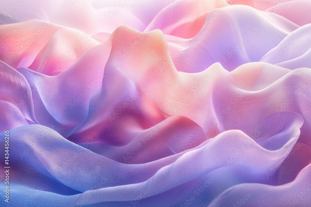 Poster soft, pastel-colored fabric drapes in elegant waves, creating a dreamy, ethereal texture.