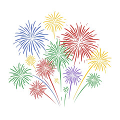 Hand drawn Colorful Fireworks Display at transparent background