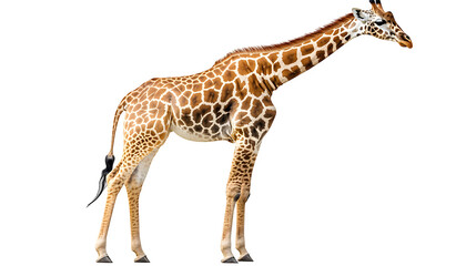 Naklejka premium Giraffe standing with long neck extended, isolated on white background