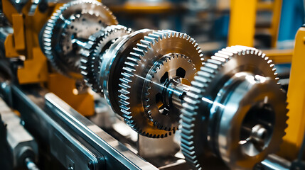 Mechanical arm assembling robotic arms for robotic assembly of mechanical gears in a gear production facility, clean and organized workstations with gears visible, Gear assembly robotic arm style