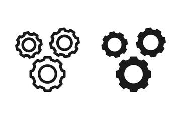 Vector illustration of three interlocking gears icon set. suitable for representing processes, settings, mechanics, and engineering concepts.