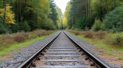 Fototapeta premium Forest Railroad Tracks. Autumnal perspective