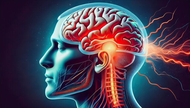 CTE Brain Disorder or Chronic traumatic encephalopathy symbol as a Sports neurological Injury causing a Concussion as football injuries in a human head