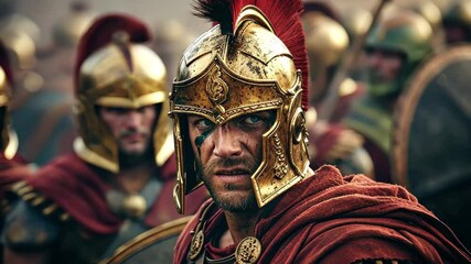 Roman soldiers prepare for an intense battle in ancient times, showcasing their armor and weapons as they form a disciplined line, ready to charge into conflict under a darkened sky