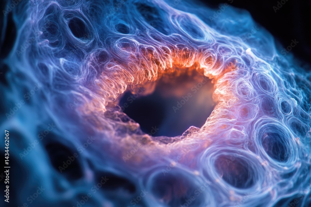 Poster abstract swirling nebula with vibrant blue and orange hues creating a mesmerizing cosmic vortex.