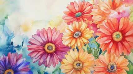 watercolor botanical Gerbera flowers texture template background.Elegant wedding invitation card background . Minimal hand painted Design for wedding or Valentine's Day