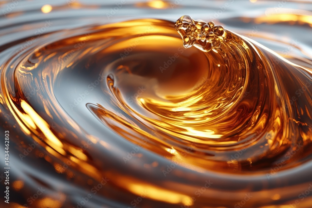 Aufkleber golden liquid swirling, creating mesmerizing concentric ripples and bubbles.