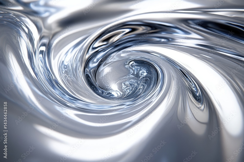 Poster abstract swirling vortex of metallic liquid, creating a mesmerizing visual effect.