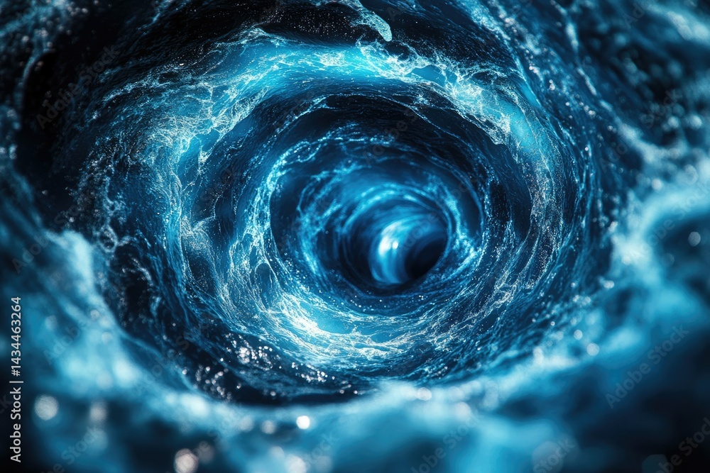 Poster a mesmerizing whirlpool, a swirling vortex of deep blue ocean water creating a captivating visual sp