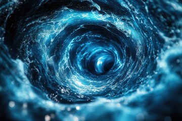 A mesmerizing whirlpool, a swirling vortex of deep blue ocean water creating a captivating visual spectacle.