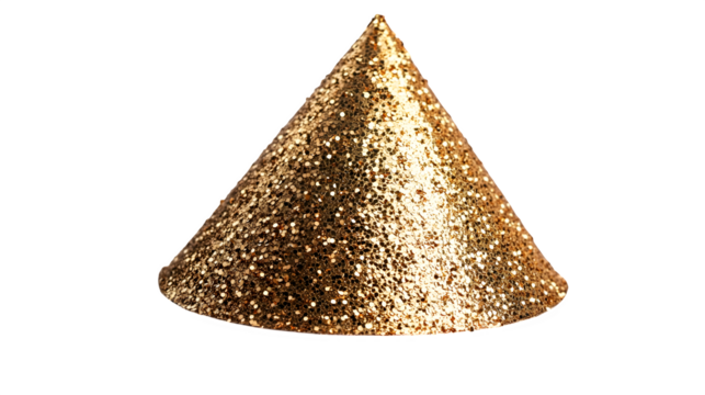 Golden party hat with shiny surface isolated on white background