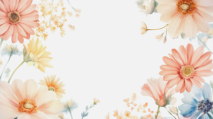 Naklejka premium watercolor botanical Gerbera flowers texture template background.Elegant wedding invitation card background . Minimal hand painted Design for wedding or Valentine's Day 