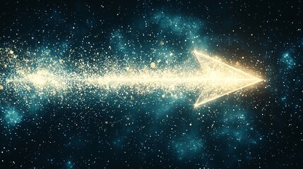 digitally rendered hologram arrow rotating slowly in space, realistic light dispersion and glowing edges