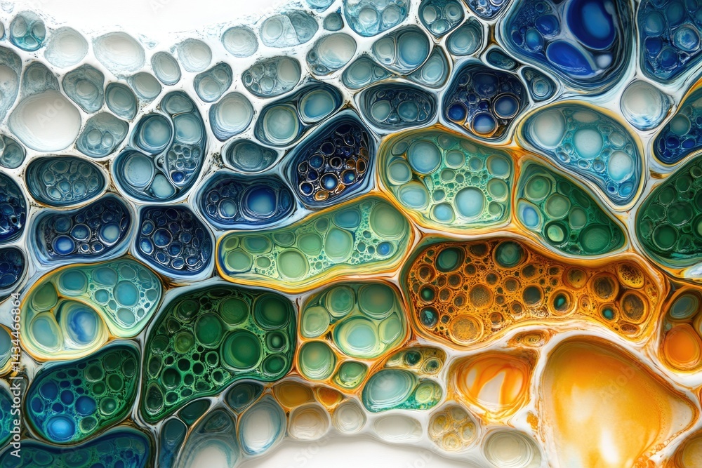 Aufkleber Abstract fluid art painting with vibrant colors creating a mesmerizing cell-like pattern.